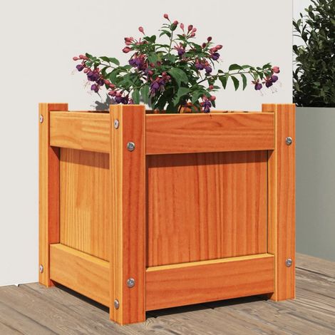 Jardinière marron 31x31x31 bois de pin massif (1/5)