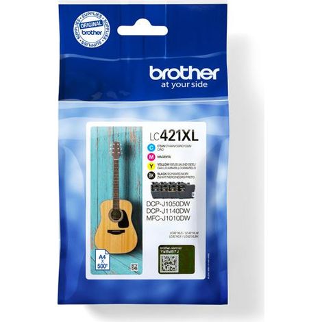 4 Cartouches d'encre LC421XLVAL - BROTHER - Noir, Cyan, Magenta et Jaune 500 pages - Pour DCP-J1050DW, MFC-J1010DW et DCP-J1140D (1/5)