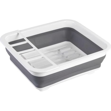 Égouttoir à vaisselle pliable en plastique – Dimensions 36,5x13x31 cm – Support assiettes et porte-couverts – Écoulement télescopique (1/5)