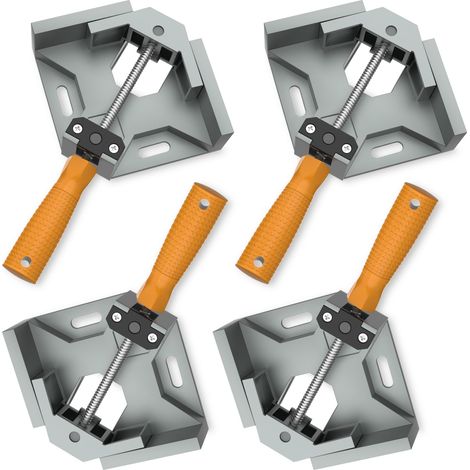 [4 Stück] 90°-Eckschraubstock aus Aluminiumlegierung, rechtwinkliges Klemmwerkzeug mit Griff, Schraubstockhalter mit verstellbarer Drehbacke – Silbergrau
