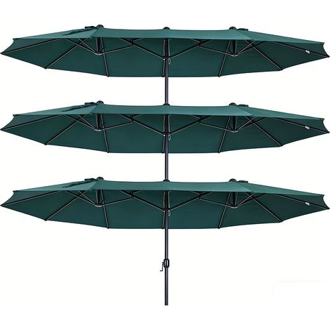 3er-Set  sonnenschirm Gartenschirm Marktschirm Doppelsonnenschirm Terrassenschirm mit Handkurbel Dunkelgrün Oval 460 x 270 x 240 cm