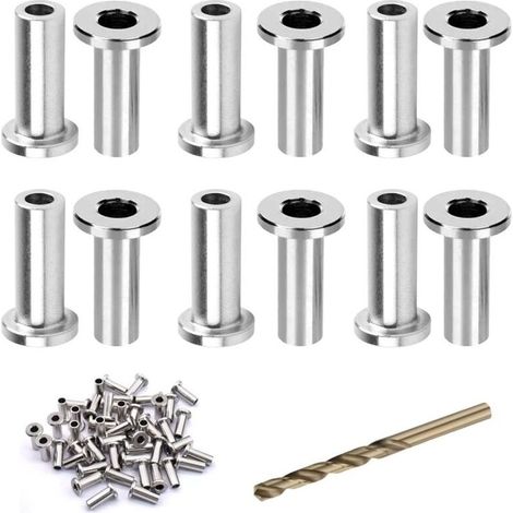 Lot de 100 manchons de protection en acier inoxydable, manchons de protection pour câbles de 0,3 cm, balustrade T316 de qualité marine pour bois et poteaux composites avec un foret (1/8") (1/5)