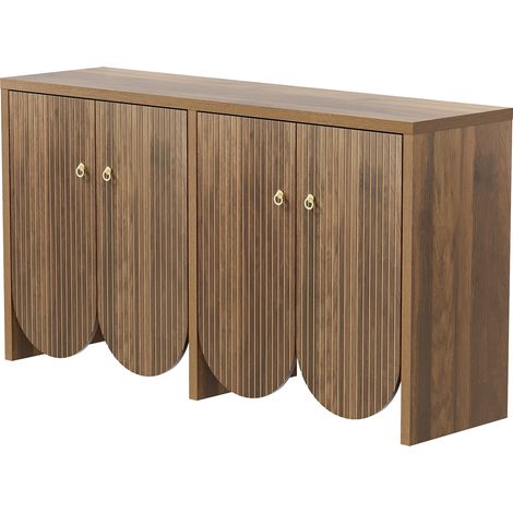 Buffet en MDF effet noyer 147x40x80 cm avec 4 portes et étagères ajustables (1/5)
