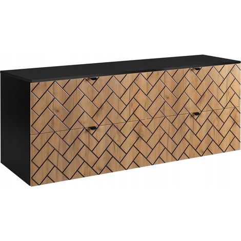 Meuble de Salle de Bain Suspendu - 160 cm - Chêne Doré - Design Élégant - 4 Tiroirs Soft Close (1/5)