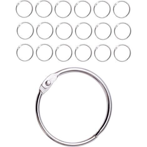 Lot de 20 anneaux de rideau de douche avec crochets en métal - Anneaux ronds ouvrables de 50 mm pour rideaux, salle de bain, maison, classeurs - Métallique (1/5)