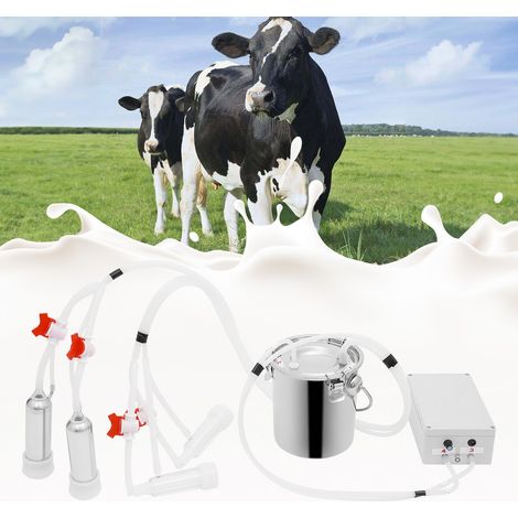 3L-Melkmaschine, vollautomatische 2-in-1-Pulsations-Vakuummelkmaschine mit Edelstahl-Milcheimer, geeignet für Rinder und Schafe in der Zucht (1/5)