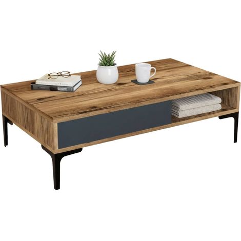 Dmora - Wohnzimmertisch Diadem, Niedriger Wohnzimmertisch, Kaffeeregal, Couchtisch für Sofa, 105x60h33 cm, Walnuss und Anthrazit, mit verstärkter Verpackung