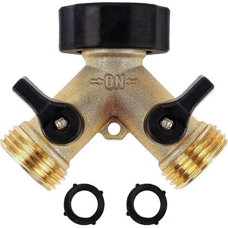 2-Wege-Gartenschlauchverteiler, robuste Messingarmatur, Y-förmiger Verteiler mit 2 Ventilen (1/5)