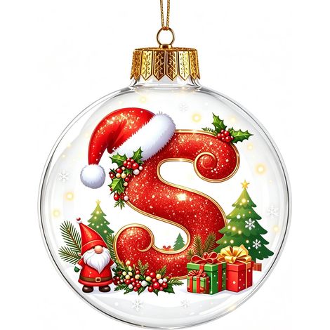 Boule à neige de Noël 3D en acrylique transparent, lettres, décoration à suspendre pour sapin de Noël (non lumineuse) (1/5)