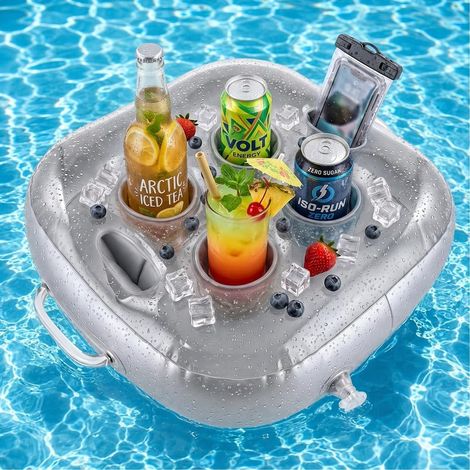 Porte-gobelet gonflable 2 en 1, plateau flottant, 6 trous, grand format Capacité Floating Coasters Porte-gobelet de piscine gonflable pour bar de piscine, porte-gobelet, fête de plage (1/5)