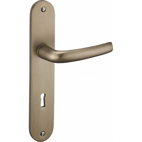 Ensemble de poignées pour porte de chambre Chantilly trou de clé, carré 7mm, entr'axes 195mm, anodisé inox - (1/2)