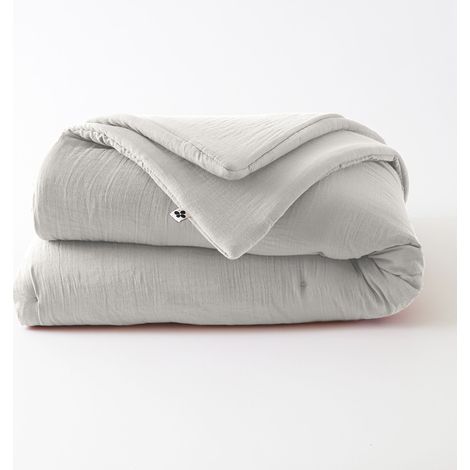 Édredon 180 x 240 cm - Double Gaze de Coton 125 gr/m² - Uni Gaïa Gris Clair