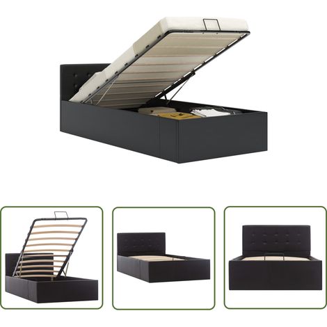 The Living Store Stauraumbett Hydraulisch Schwarz Kunstleder 90×200 cm - Stauraumbett - Hydraulisches Bett - Kunstledersofa - Boxspringbetten - Doppelbett (1/5)