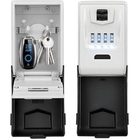 Coffre-fort à clés avec code numérique, grand coffre-fort à clés à 4 chiffres avec code éclairé, coffre-fort à clés étanche et antirouille pour l'extérieur, pour la maison, le bureau, (1/5)