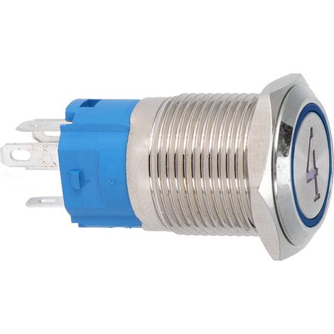 2 interrupteurs à bouton-poussoir métalliques à 5 broches, tête plate de 16 mm, à réarmement automatique avec voyant lumineux n° 4 (3-6 V CC, bleu) (1/5)