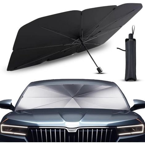 Parasol para parabrisas delantero de coche. Parasol para parabrisas delantero de SUV y camioneta, resistente a los rayos UV con eje giratorio de 360° y revestimiento de titanio (1, 140 x 80 cm).