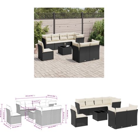 9-tlg. Garten-Sofagarnitur mit Kissen Schwarz Poly Rattan - Gartenmöbel Set - PE-Rattan Möbel - Outdoor Sofa - Esstisch - Lounge Garnitur - Home & Living (1/3)