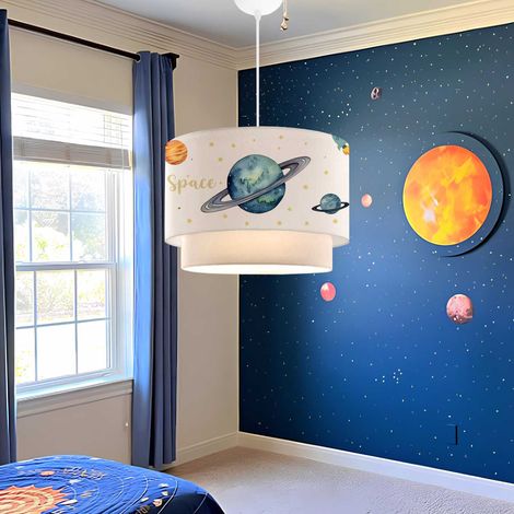 Kinder-Hängeleuchte Lurgan mit Planeten-Motiv Weiß [lux.pro] (1/3)