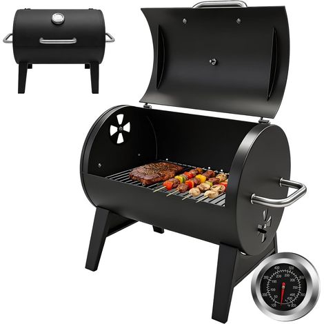 Barbecue de table avec couvercle, surface 32x43 cm Thermomètre intégré, Pour le fumetage, Grillage en 2 parties (1/5)