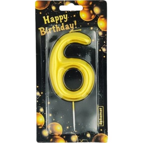 Diagrama de la vela de cumpleaños para un pastel con el número 6 dorado (1/3)