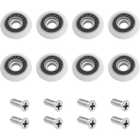 Lot de 8 roulettes pour paroi de douche avec vis M5, guides incurvés blancs avec roulettes excentriques, roulettes de rechange pour portes coulissantes en verre, 23 mm (1/4)