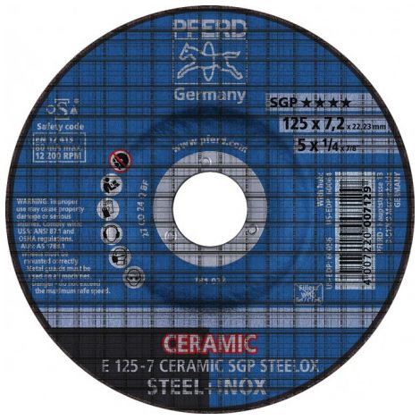 Meule à ébarber CERAMIC SGP STEELOX D125xép.7 mm contre-coudé acier perçage 22.2 (Par 10)