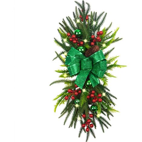 Weihnachtlicher Treppenhaus-Schmuck mit Lichterkette, künstlicher Kranz, Dekoration für Tür, Treppe, Wand, Fenster, Grün (1/3)