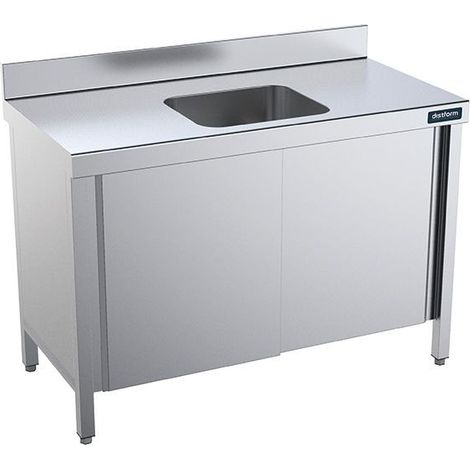Table de chef Inox avec portes coulissantes et bac central - Gamme 700 - Distform