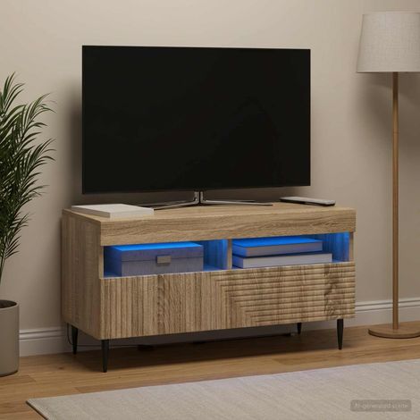 vidaXL LED TV Cabinet HAARLEM 81 x 35 x 43 cm Sonoma Oak (1/5)