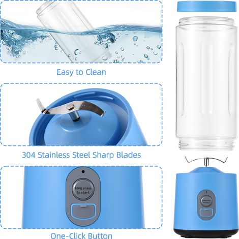 Blender Portable Toivize Mixeur 450ml Rechargeable USB Lames Inox 304 Étanche IP65 Compact Puissant 80W pour Smoothies Bleu (1/5)