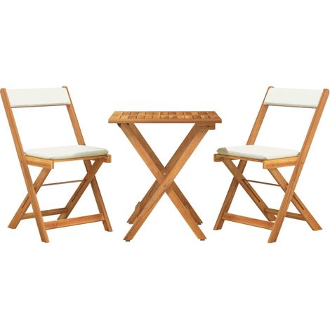 Set da Bistrò Pieghevole 3pz con Cuscini Legno Massello Acacia vidaXL