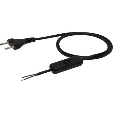 Cavo con interruttore con spina piatta b/u H03VVH2-F 2x0.5 nero S-13W-0.5-2-2 /2m/