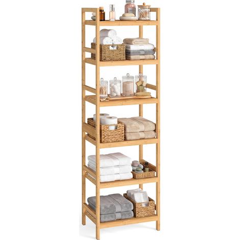 SONGMICS Scaffale Portaoggetti in Bambù, Organizzatore a 6 Livelli per Bagno, Cucina, Camera da Letto, 30 x 43 x 173 cm, Naturale BCB076YL01 (1/5)