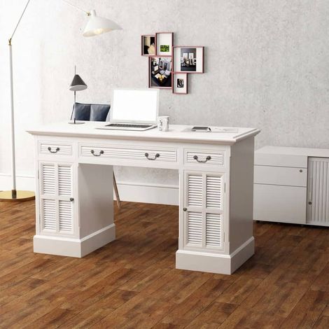 Bureau  Bureau d'ordinateur Bureau informatique à double piédestal Blanc 140 x 48 x 80 cm 84949
