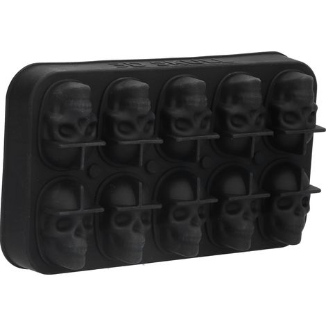 Moule à glaçons en silicone noir professionnel en forme de crâne, 10 compartiments, idéal pour Halloween et les bars à domicile. (1/5)