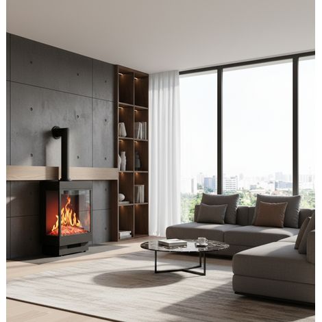 Chemin'Arte – Cheminée électrique 2000W avec thermostat – Effet flammes LED 3 faces – Pilotage Wifi et télécommande – Pour pièces jusqu'à 30 m² (1/4)