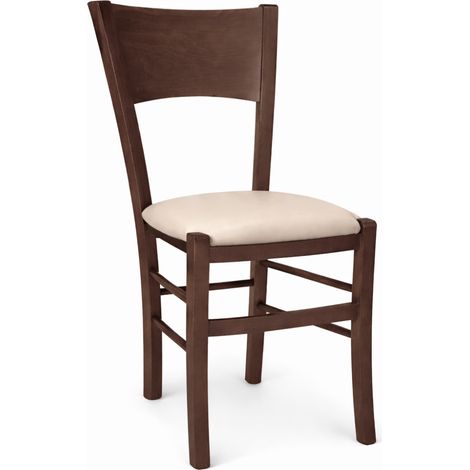 Sedia sala da pranzo Lucy in legno noce scuro con seduta imbottita beige