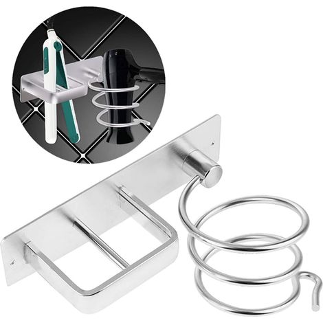Support de sèche-cheveux, support de sèche-cheveux et de lisseur en aluminium, étagère de rangement de support de sèche-cheveux mural pour hôtel de chambre à coucher de salle de bain (1/5)