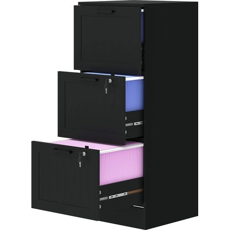 Classeur à 3 tiroirs, caisson de bureau avec serrures, dossiers pour formats A4 et Lettre, 40 x 40 x 101 cm, noir (1/5)