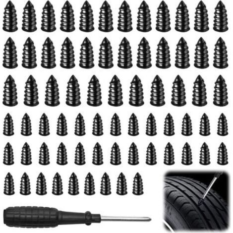 Lot de 100 vis pour pneus - Kit de réparation sous vide avec tournevis - Clous en caoutchouc - Auto-service rapide pour vélo, voiture, moto, camion (1/4)