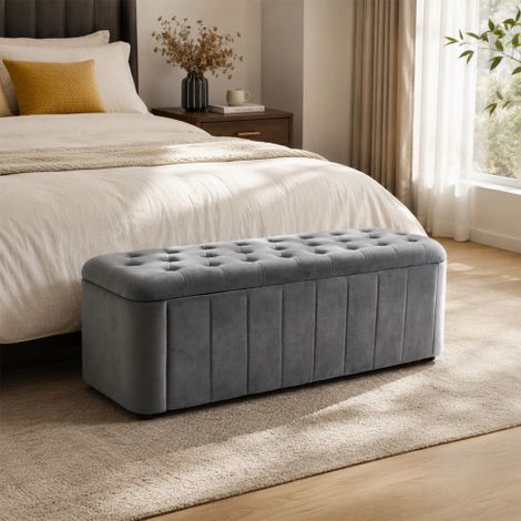 Panca in velluto con contenitore, panca imbottita moderna con angoli arrotondati, panca contenitore, pouf imbottito per camera da letto, soggiorno, corridoio (1/5)
