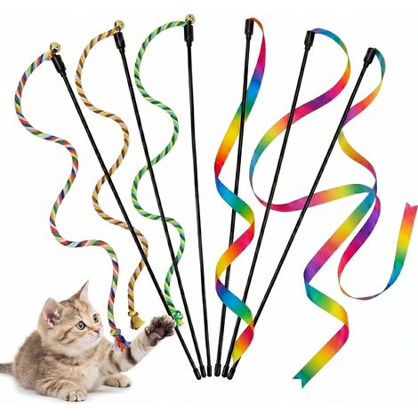 Canne à Pêche Chat, Jouet Chat Interactif(Lot de 6, 3 Couleurs) , Jeu Chat (1/5)