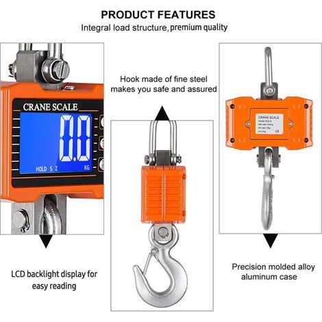 Échelle de suspension numérique 1000 kg / 2204lbs portable Portable Crane LCD Backlight Scale de crochet industrie (1/5)