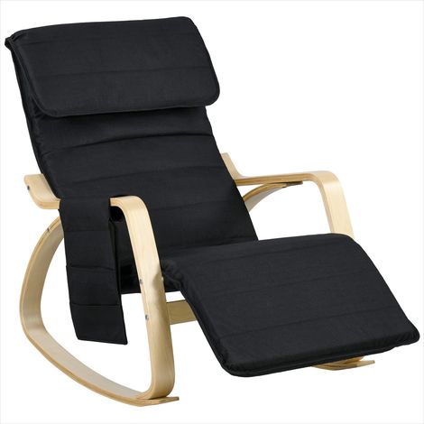 Fauteuil relax à bascule avec repose-pieds réglable noir en lin (1/5)