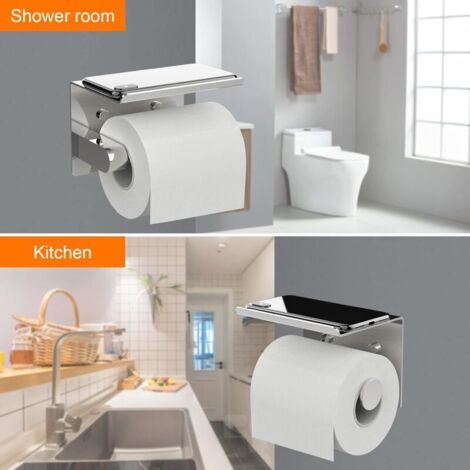HomeHeng Porte-rouleau, Acier Inoxydable SUS 304, Chrome Poli, Porte-Papier Hygiénique Moderne avec étagère de téléphone, Accessoire de cuisine de salle de bain (1/5)