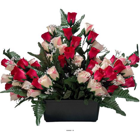 Jardinière devant de tombe fleurs artificielles pour le cimetière H 50 cm Lg 65 cm Rose soutenu - couleur: Rose soutenu