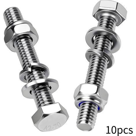 10 Pièces Boulons à Tête Hexagonale M10x100 mm Boulon Inox A2 Vis et Boulon Vis à Métaux avec Écrous Rondelles pour Meubles Auto Vélos Bateaux Impression 3D Moto (1/5)