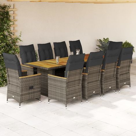 11-tlg. Garten-Bistro-Set mit Kissen Grau Poly Rattan (1/5)