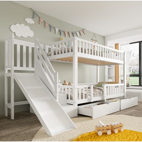 letto 90x200 a castello con scivolo cassetti bianco OKMYHOME (1/5)