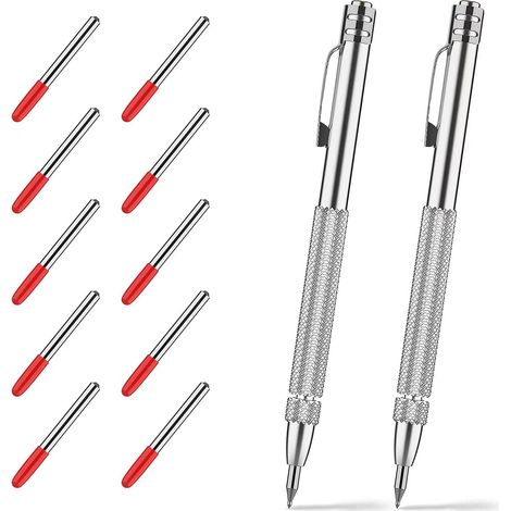 Lot de 2 pointes à tracer en carbure de tungstène avec 12 pointes de marquage de rechange, outil de gravure en carbure d'aluminium avec clip, (1/2)